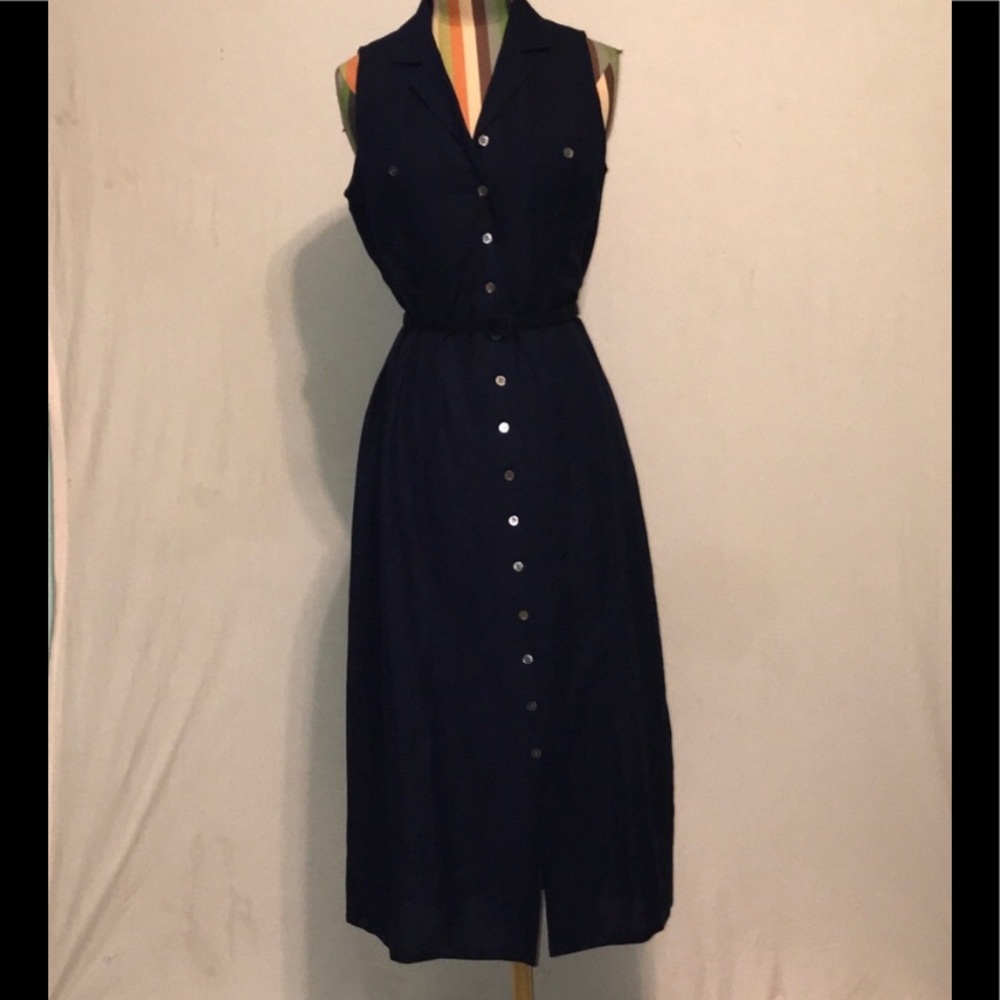 Talbots petites dark blue linen blend shirt dress